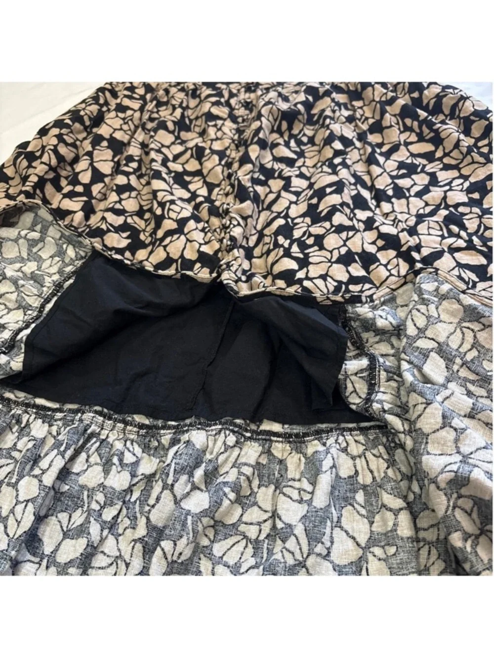 Abercrombie & Fitch Womens XL Linen Blend Tan/Black Floral Midi Dress Ethreal - Picture 7 of 12